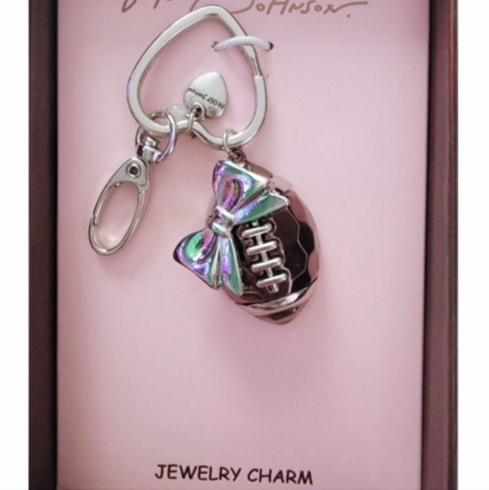 Betsey Johnson Football Bag Charm  Iridescent Bow Fob Ti LS